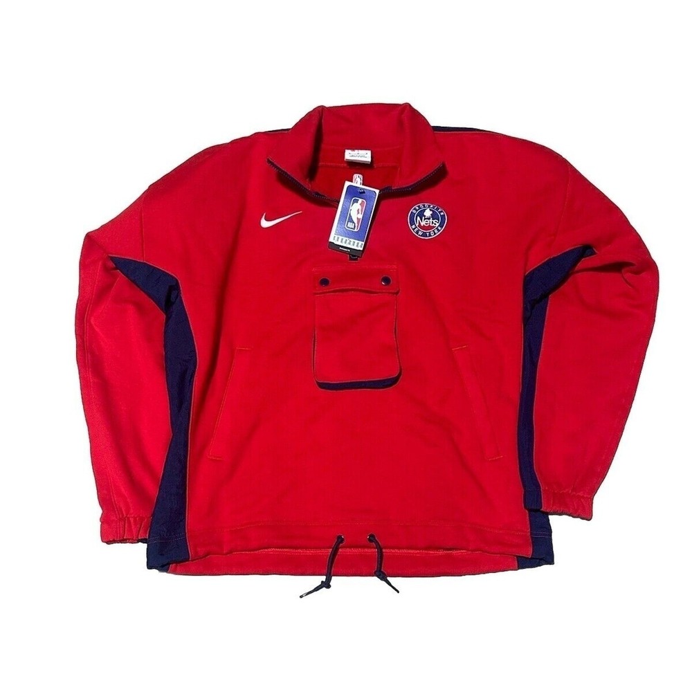 Nike Brooklyn Nets 75th Anniversary Courtside 1/4 Zip Cargo Sweatshirt Red Sz L